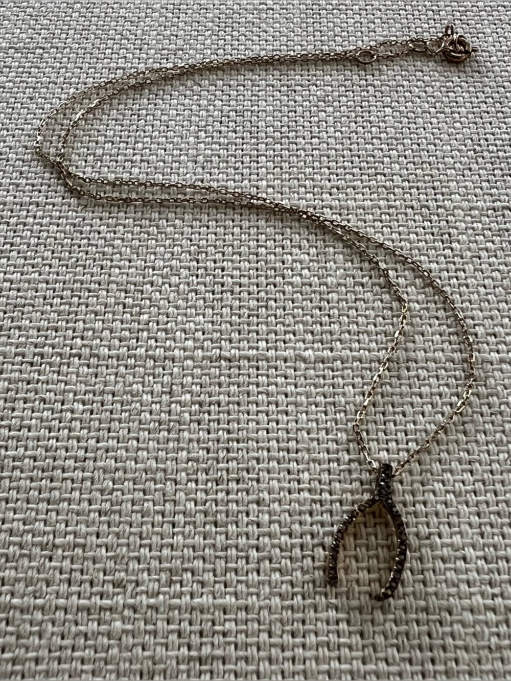 Black Zirconia Wishbone Pendant Gold-Tone Necklace